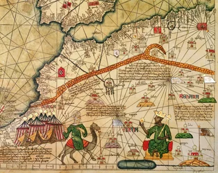 Detalj av en kopi av et katalansk kart over Europa og Nord-Afrika, overlevert til Karl V av Frankrike i 1381